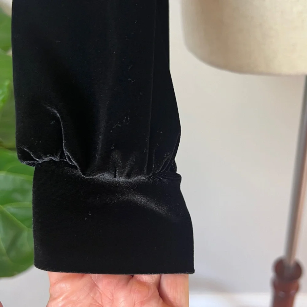 •CARBON38• Black Velvet Off-the-Shoulder‎ Drape Pullover Sweatshirt Size XS - Picture 7 of 13